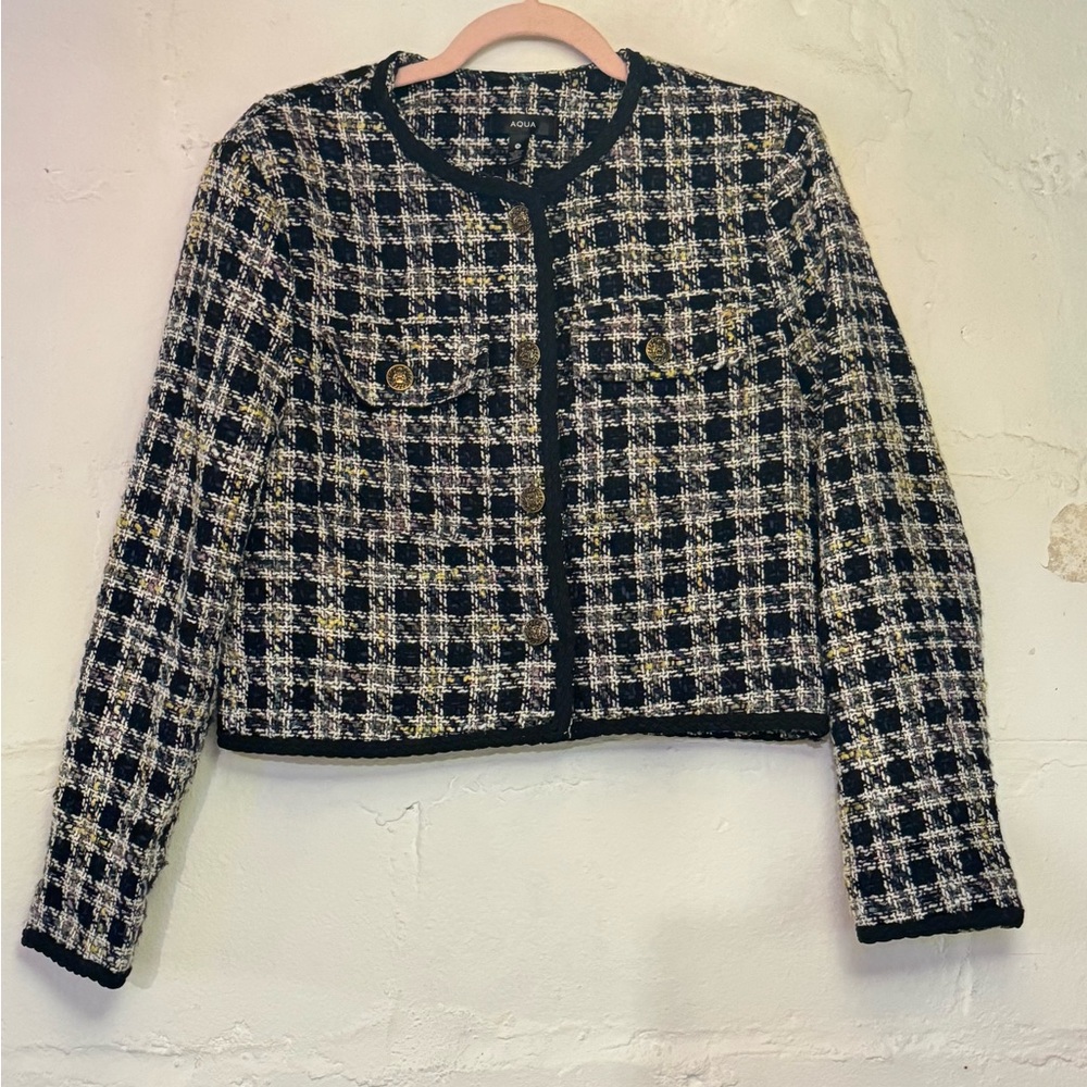 Aqua Black and White Tweed Blazer